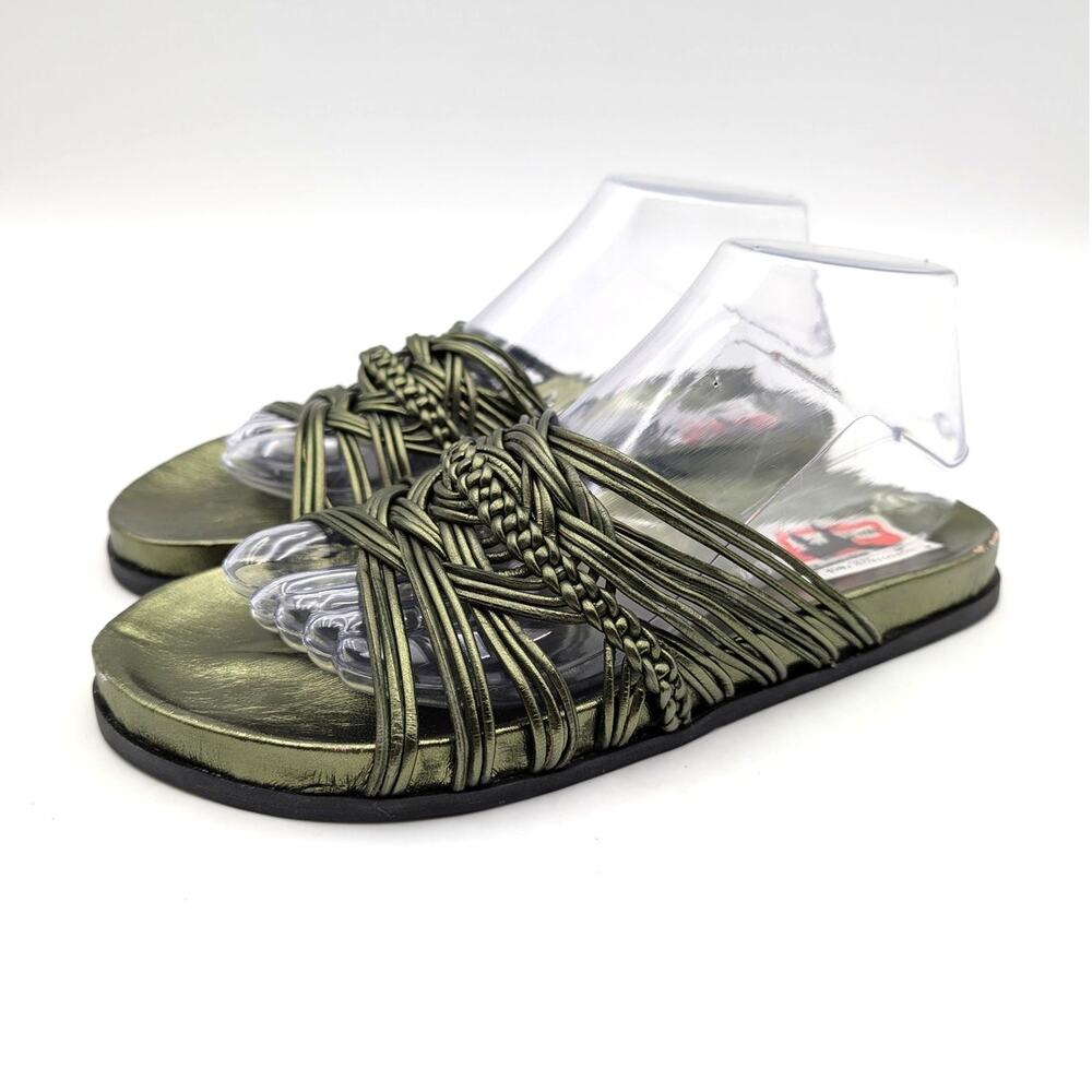 Jeffrey Campbell Intwined Slide Sandals Women's Olive Metallic Size US9 EU39.5